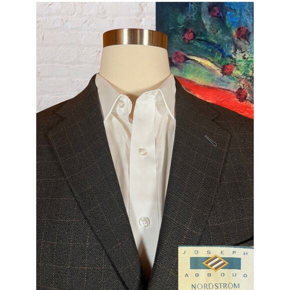 Joseph Abboud 44L Mens Charcoal Gray Gold Plaid Blazer Sport Coat Jacket - Picture 2 of 14